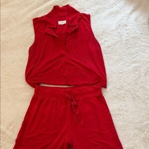 Lou & Grey Red Sleeveless Top and Shorts Set